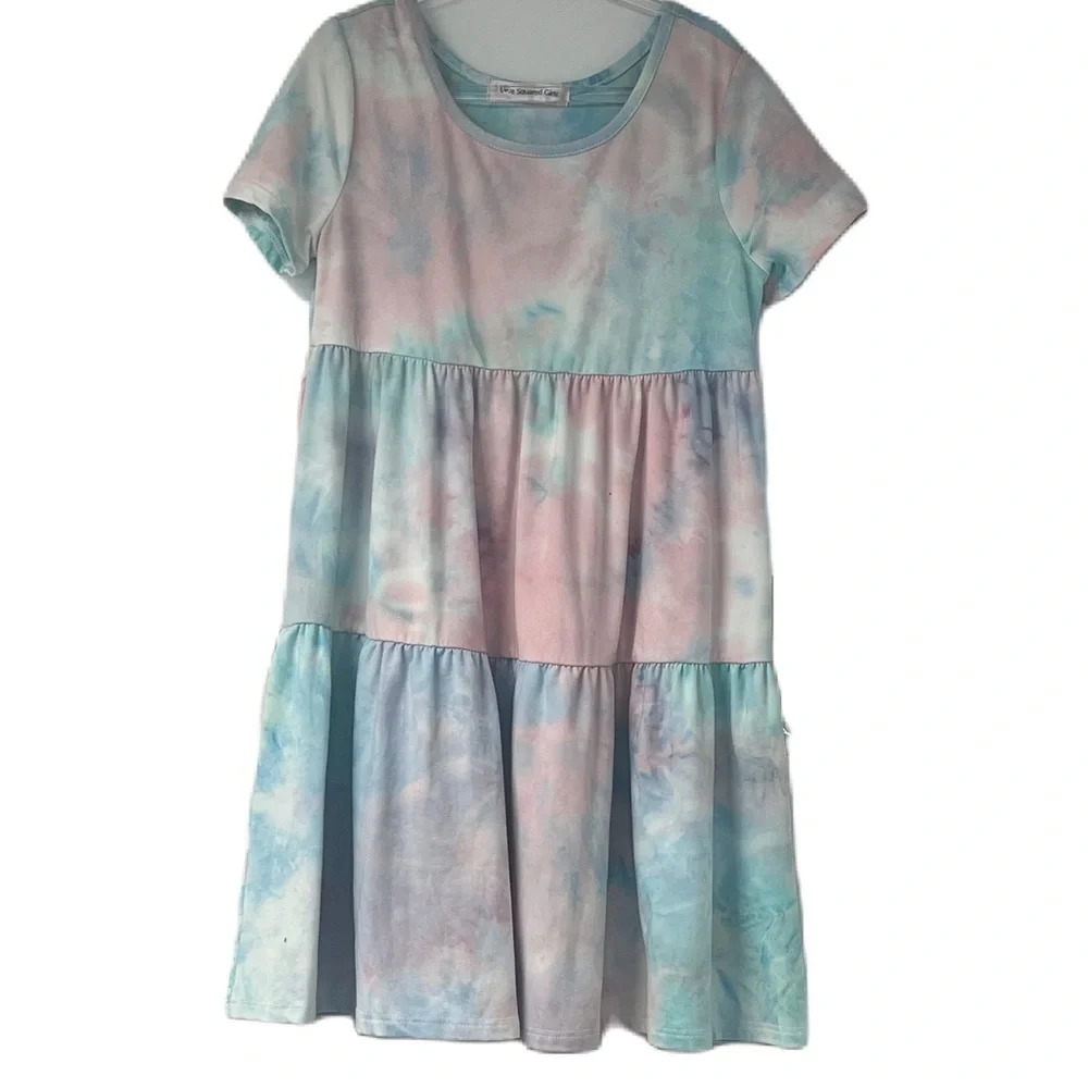 Love Squared Girls size 6 tie dye rainbow short sleeve cotton soft dress casual